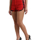 Red Nylon Quilted High Waist Hot Pants Shorts