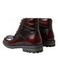 Black Red Leather Lace Up Ankle Boots Shoes