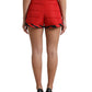 Red Nylon Quilted High Waist Hot Pants Shorts