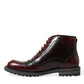 Black Red Leather Lace Up Ankle Boots Shoes