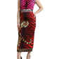 Multicolor Tiger Leopard Sheath Midi  Dress