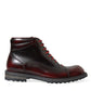 Black Red Leather Lace Up Ankle Boots Shoes