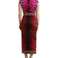 Multicolor Tiger Leopard Sheath Midi  Dress