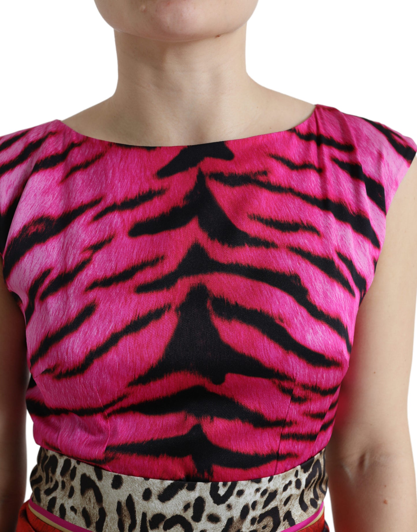 Multicolor Tiger Leopard Sheath Midi  Dress