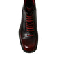 Black Red Leather Lace Up Ankle Boots Shoes