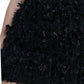 Black Nylon Textured High Waist Mini Skirt