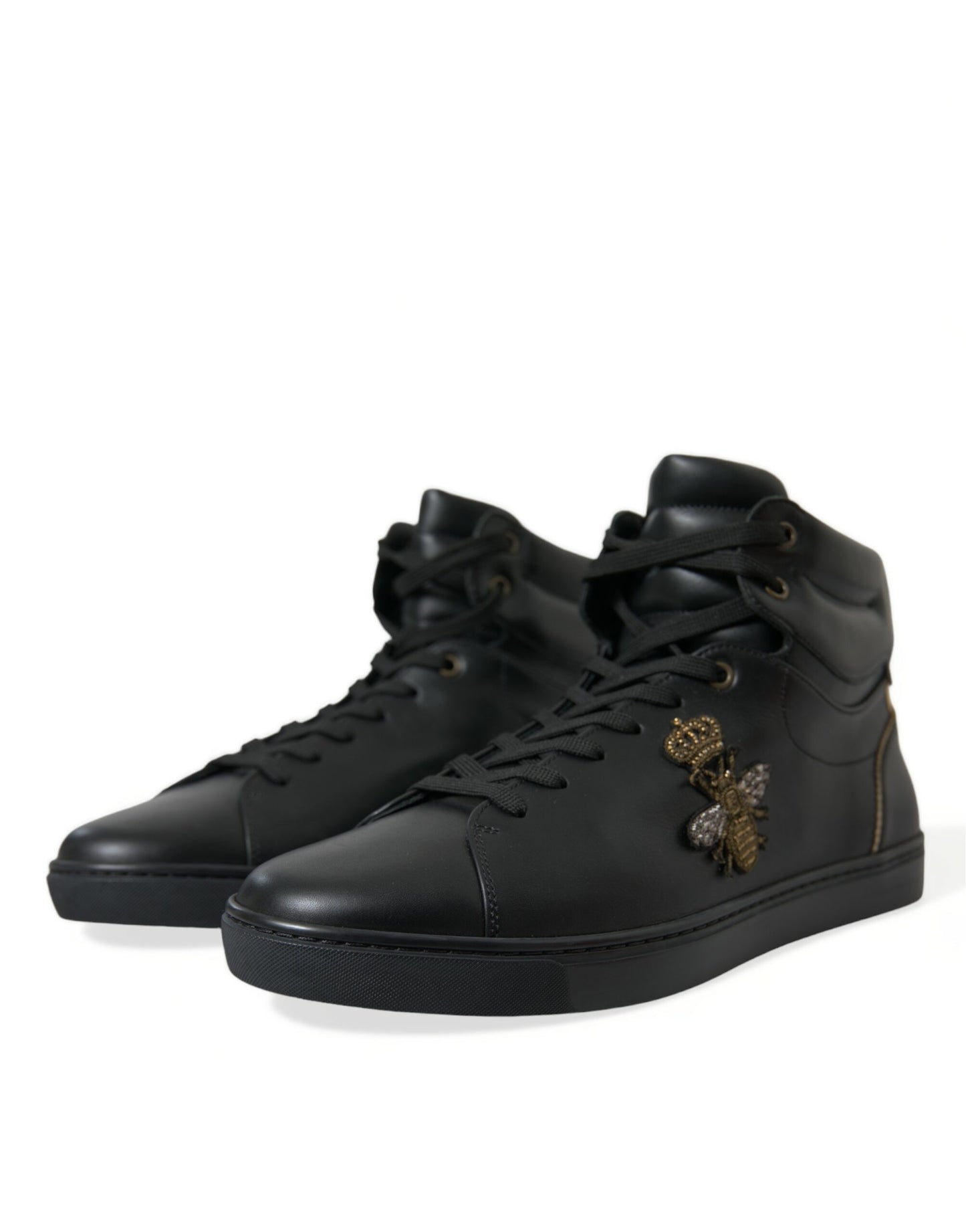 Black Crown Bee logo Mid Top Portofino Sneakers Shoes