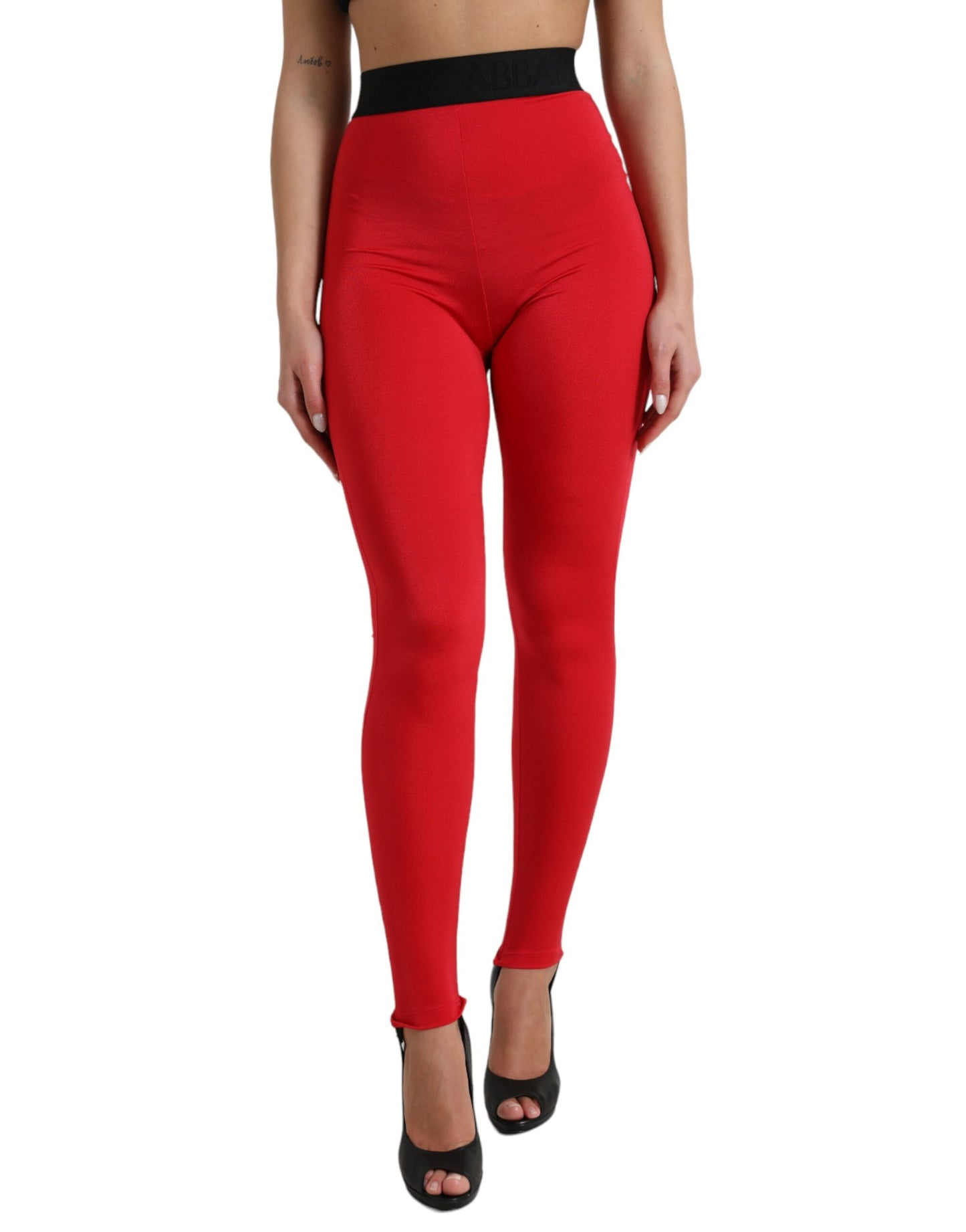 Red Nylon DG Logo Slim Leggings Pants