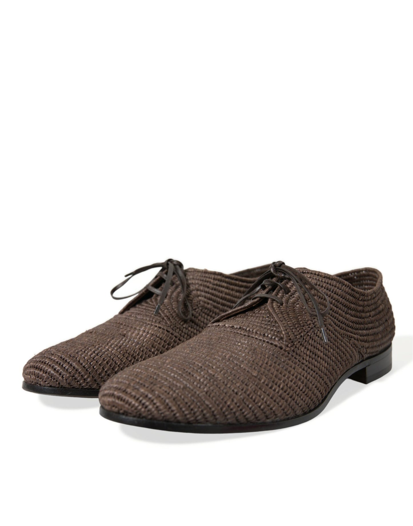 Brown Raffia Lace Up Derby Dress Shoes