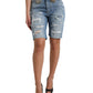 Blue Tattered Embellished Bermuda Shorts