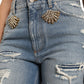 Blue Tattered Embellished Bermuda Shorts