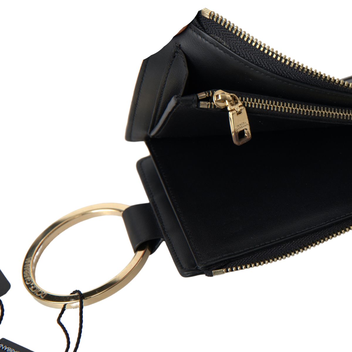 Elegant Black Leather Cardholder with Zip Detail