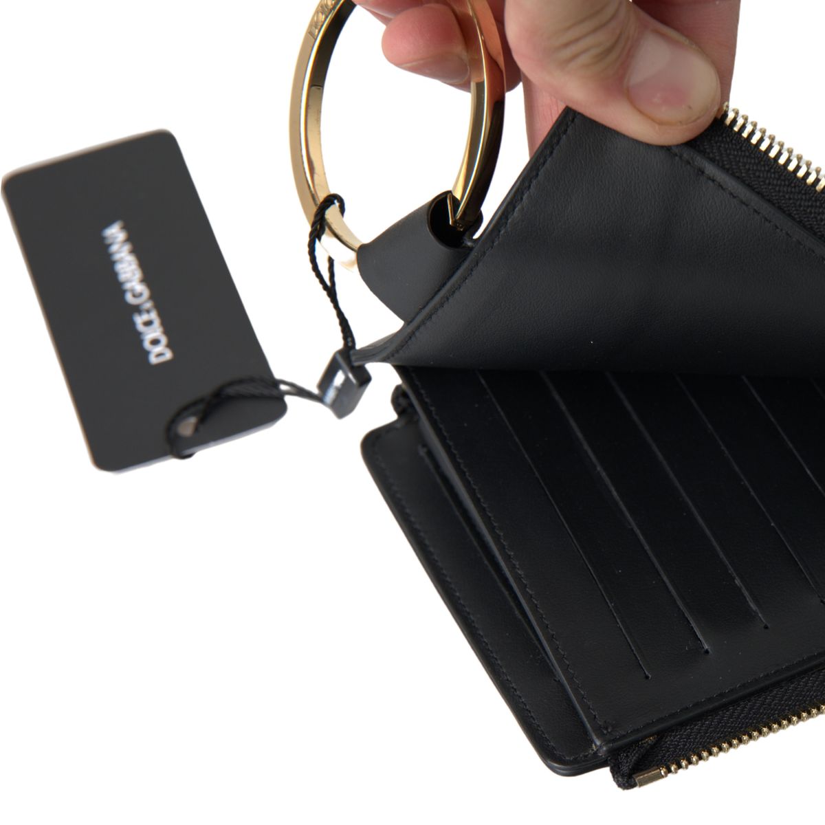 Elegant Black Leather Cardholder with Zip Detail