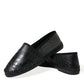 Black Exotic Leather Espadrilles Slip On Shoes