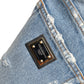 Blue Tattered Embellished Bermuda Shorts