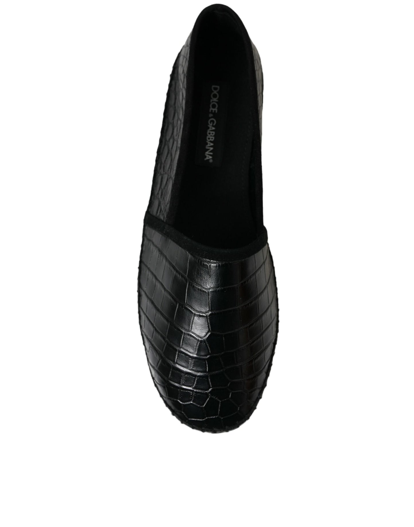 Black Exotic Leather Espadrilles Slip On Shoes