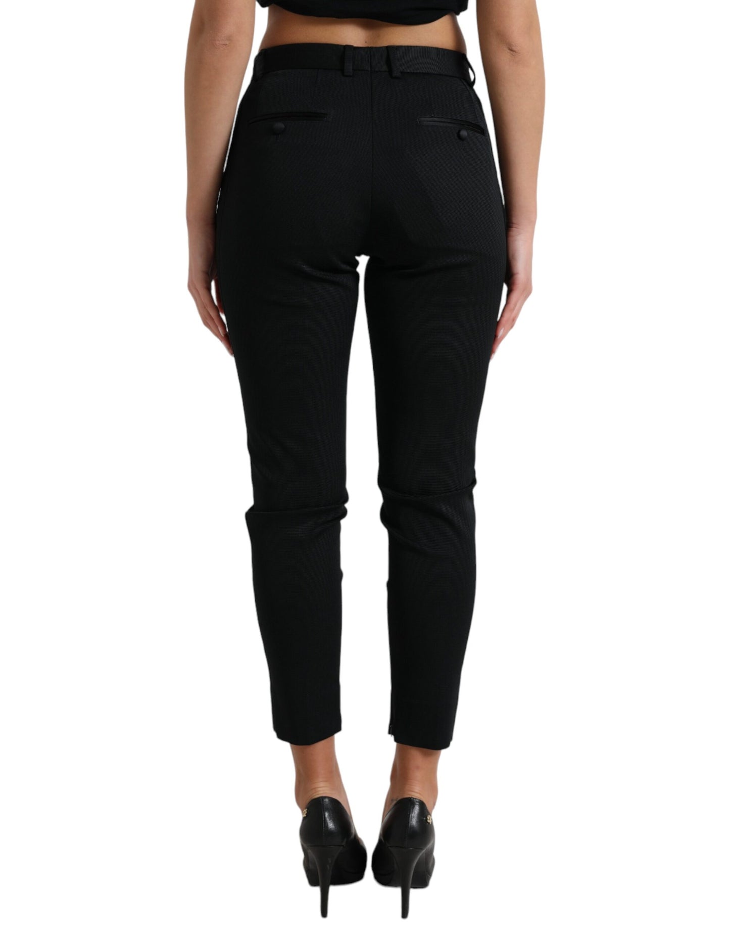 Black Mid Waist Skinny Cropped Pants