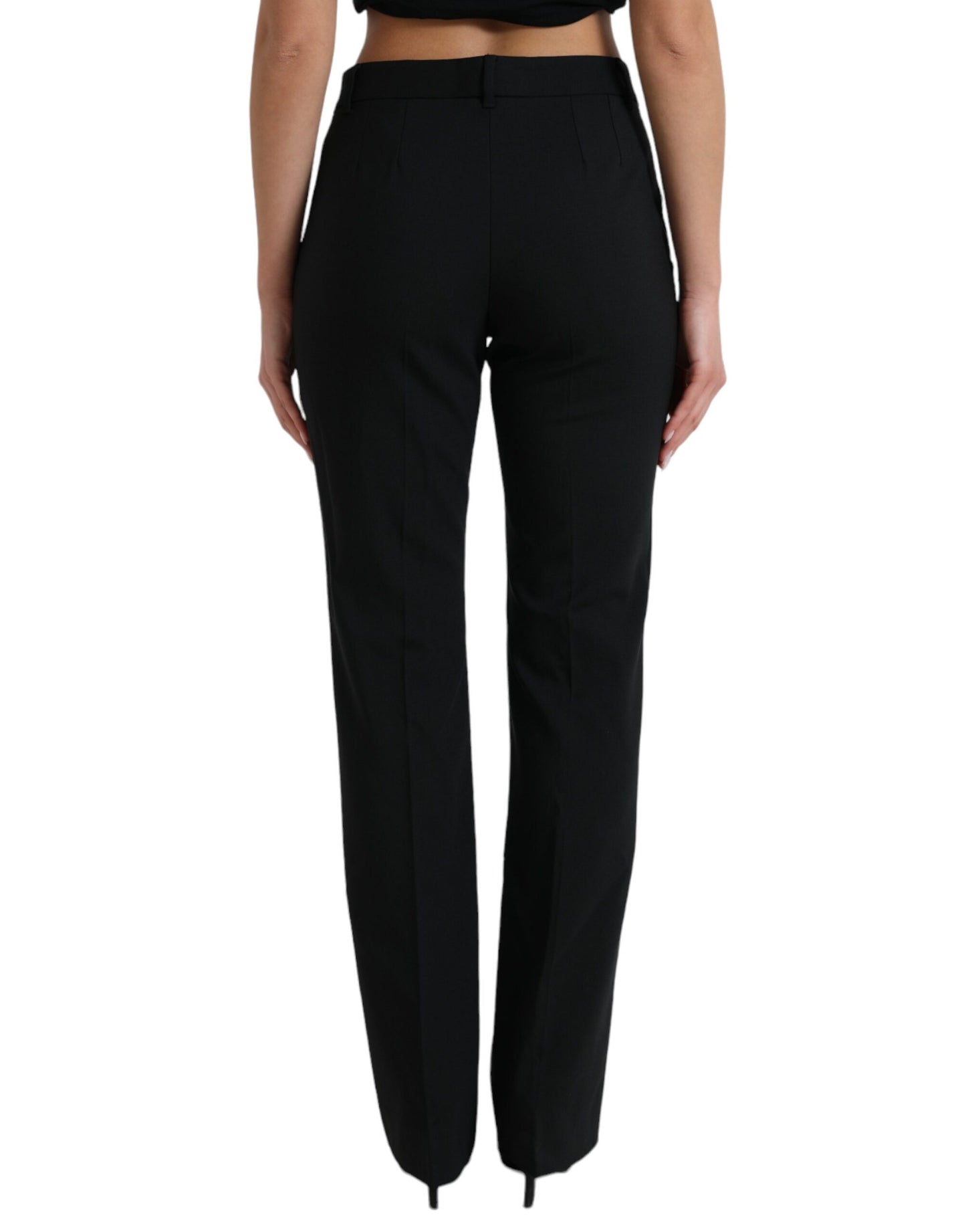 Black Wool Mid Waist Tapered Pants