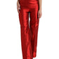 Red Satin Silk High Waist Wide Leg Pants