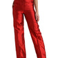 Red Satin Silk High Waist Wide Leg Pants