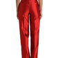 Red Satin Silk High Waist Wide Leg Pants