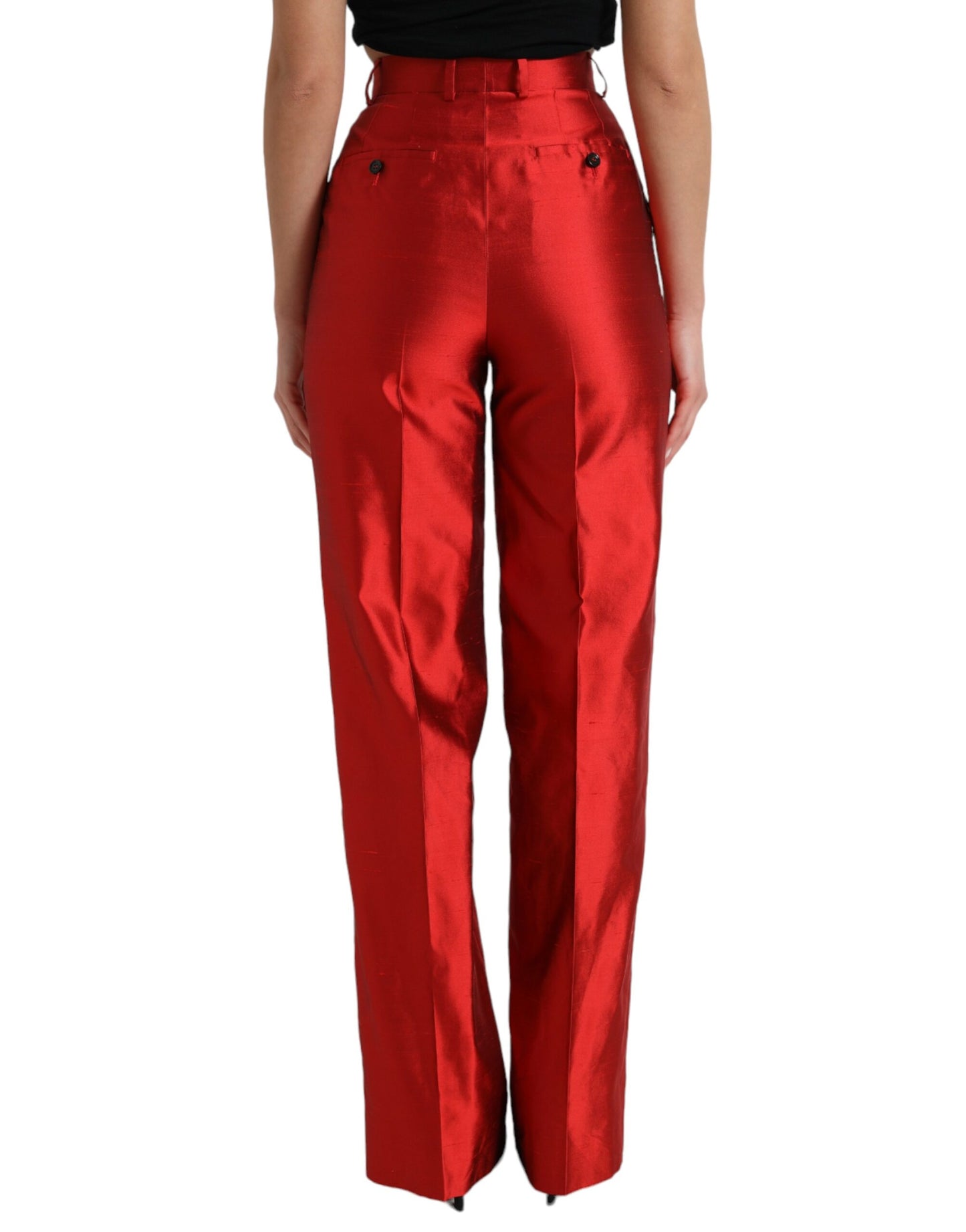 Red Satin Silk High Waist Wide Leg Pants