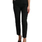 Black Polyester High Waist Tapered Pants