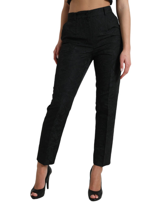 Black Polyester High Waist Tapered Pants