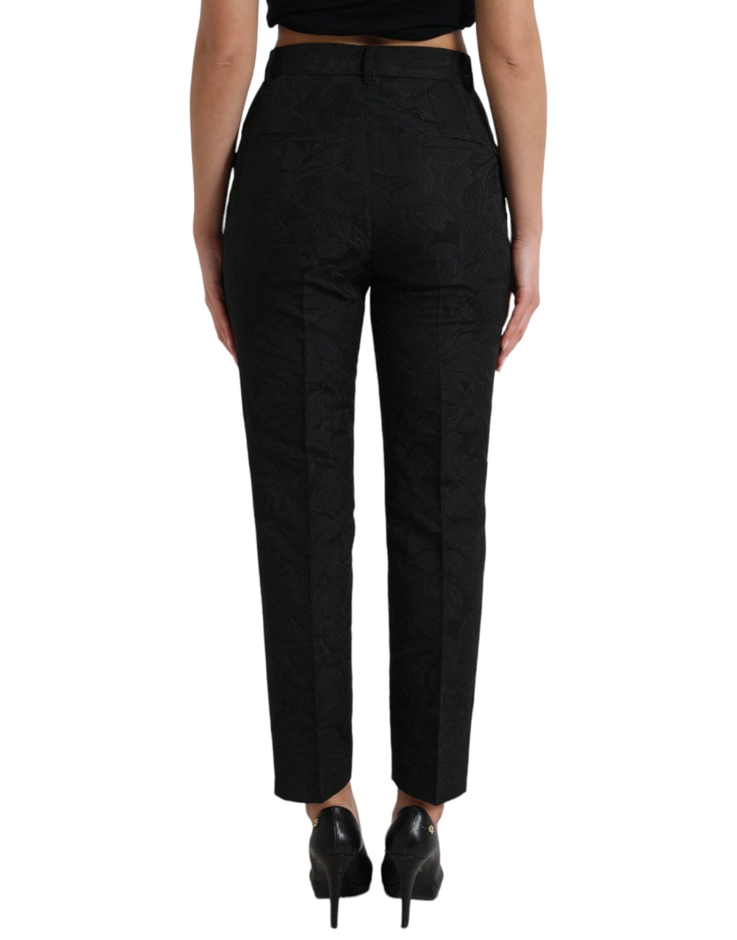 Black Polyester High Waist Tapered Pants