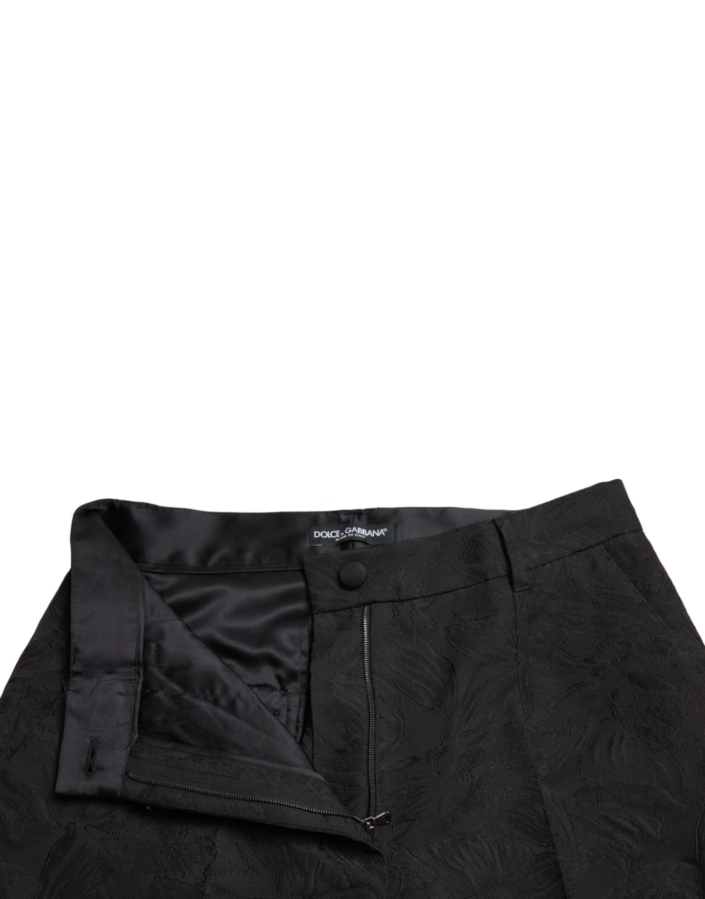 Black Polyester High Waist Tapered Pants