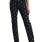 Blue Cotton DG Logo High Waist Straight Jeans