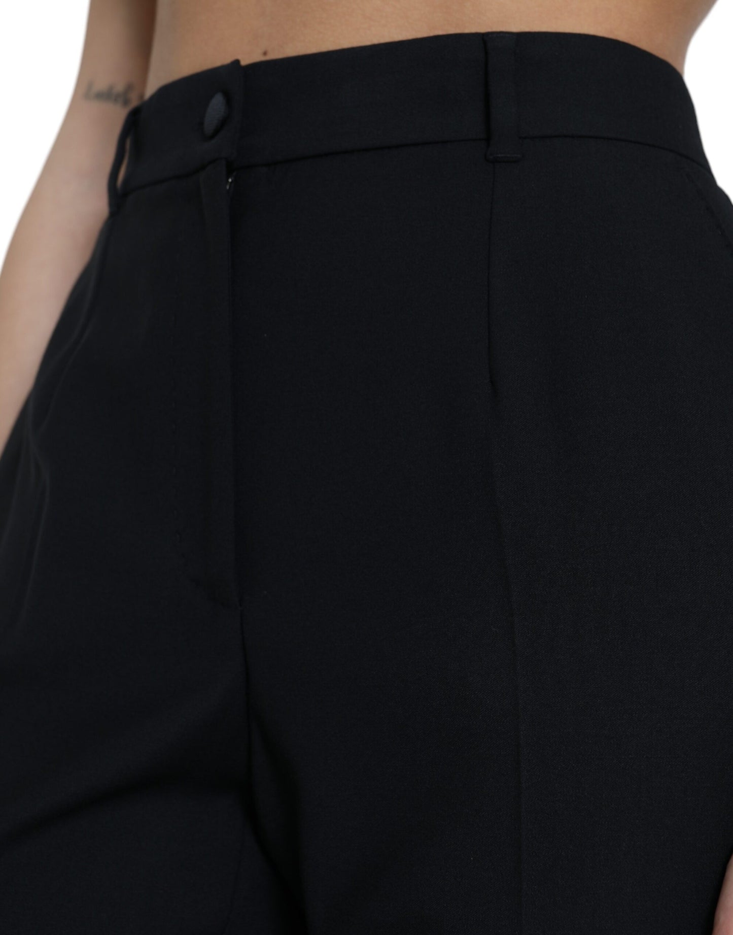 Black Wool High Waist Straight Pants