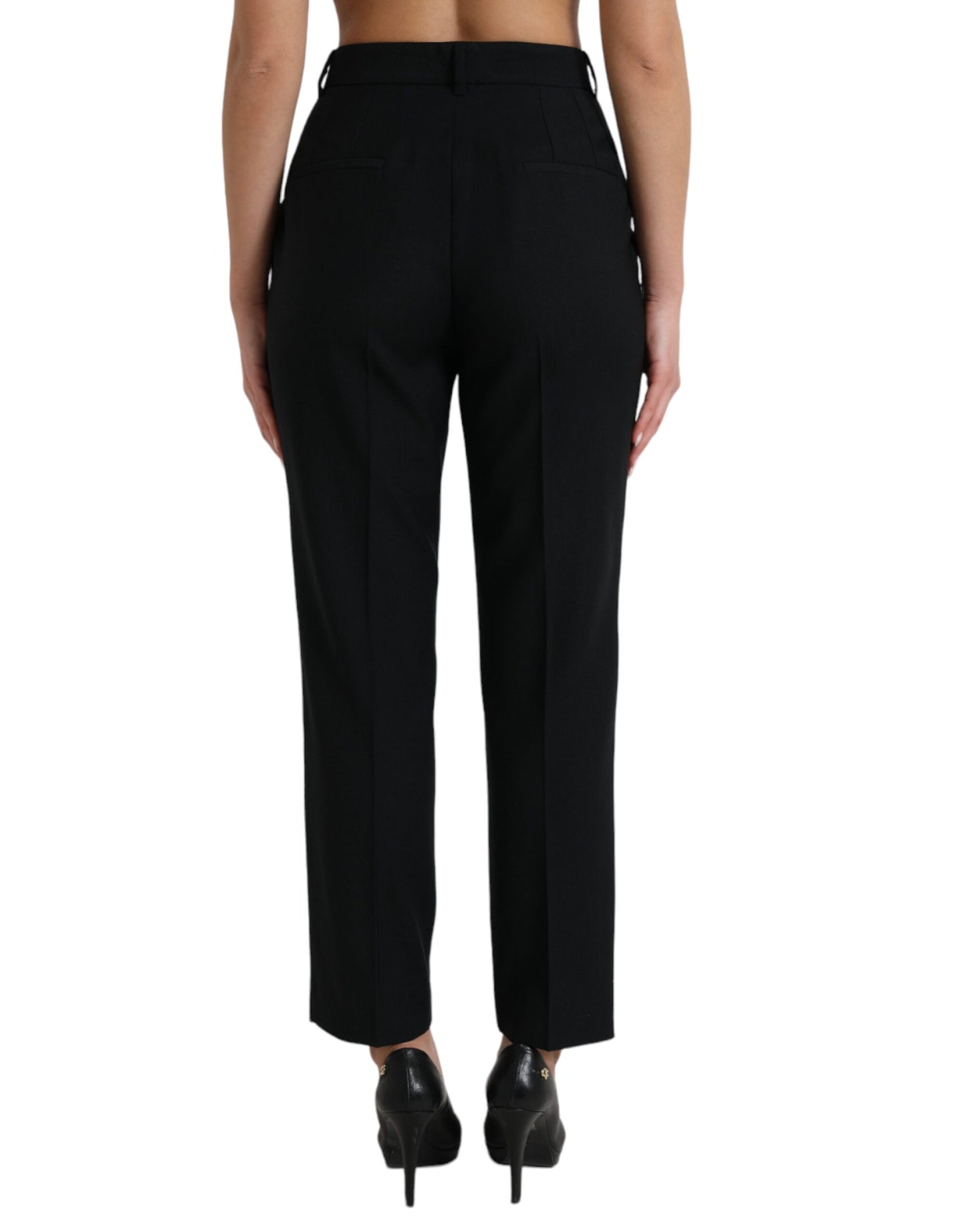 Black Wool High Waist Straight Pants