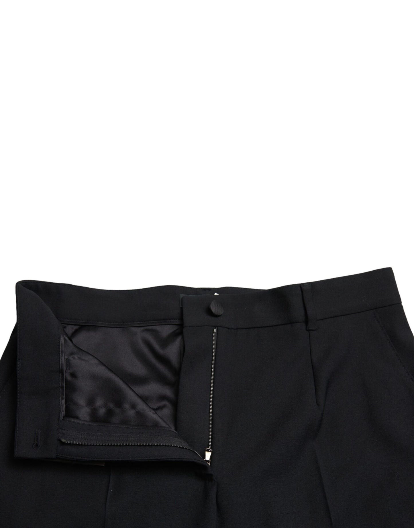 Black Wool High Waist Straight Pants