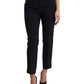 Blue Mid Waist Tapered Cropped Pants