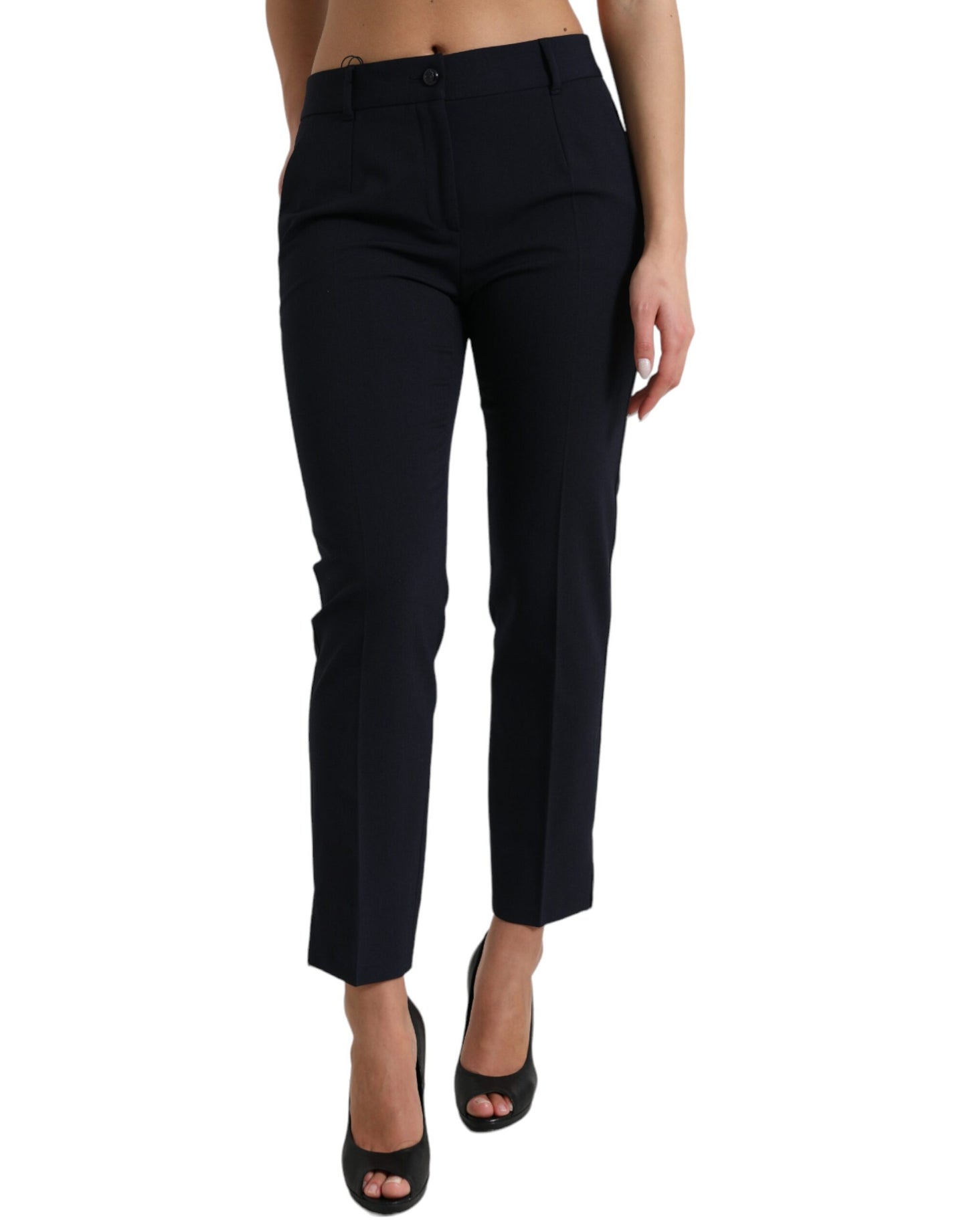 Blue Mid Waist Tapered Cropped Pants