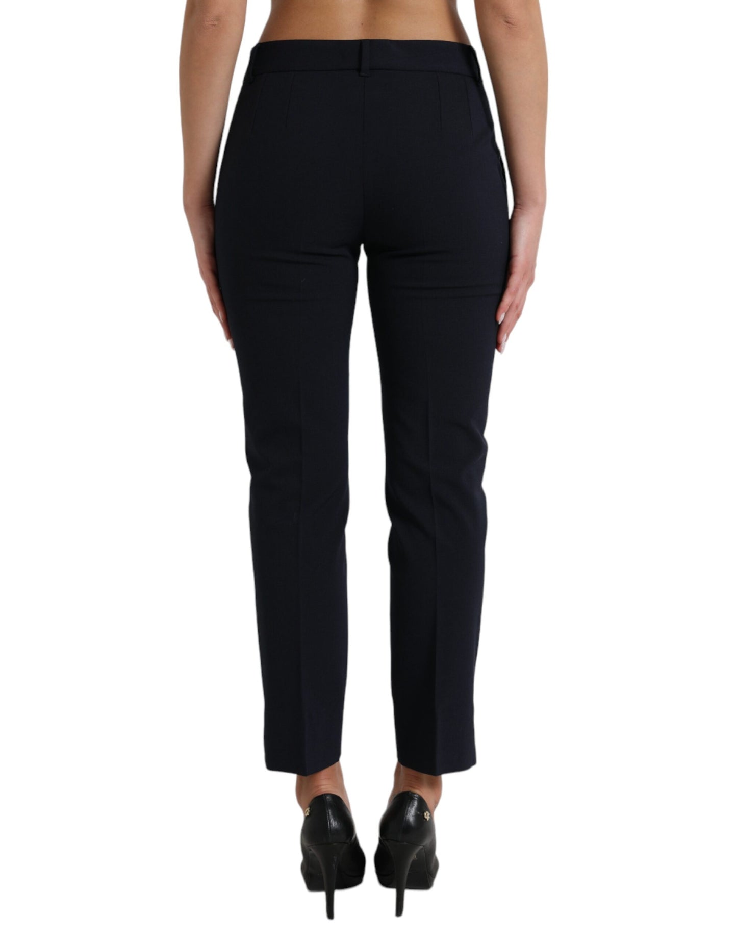 Blue Mid Waist Tapered Cropped Pants