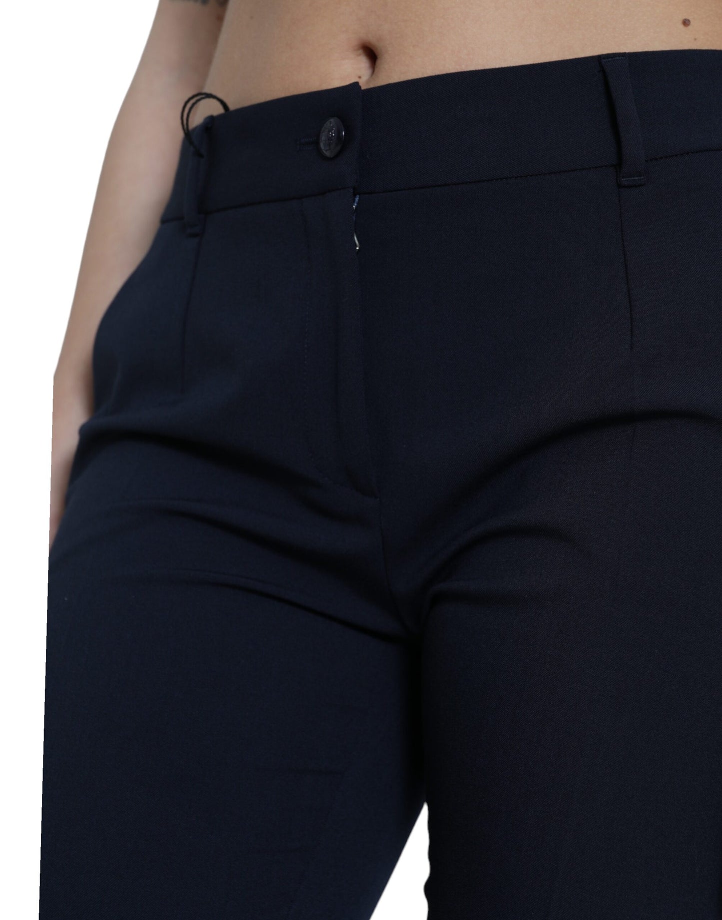 Blue Mid Waist Tapered Cropped Pants