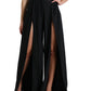 Black High Waist Front Slit Wide Leg Pants