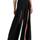 Black High Waist Front Slit Wide Leg Pants