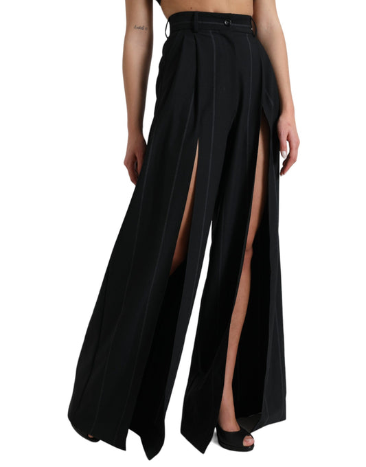 Black High Waist Front Slit Wide Leg Pants