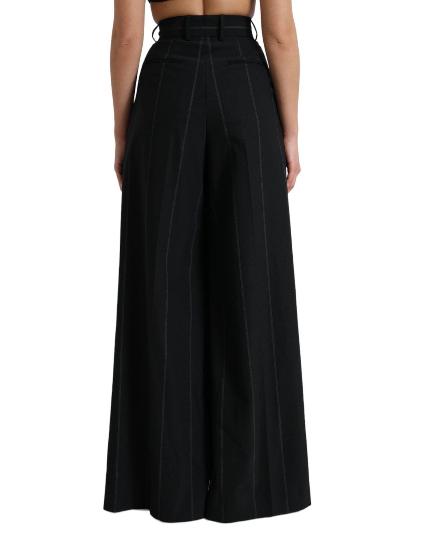 Black High Waist Front Slit Wide Leg Pants