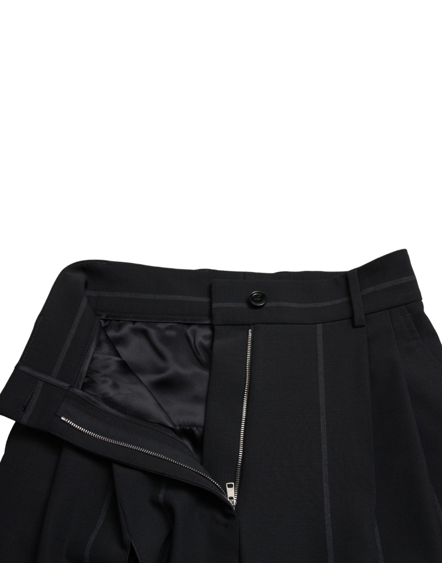 Black High Waist Front Slit Wide Leg Pants