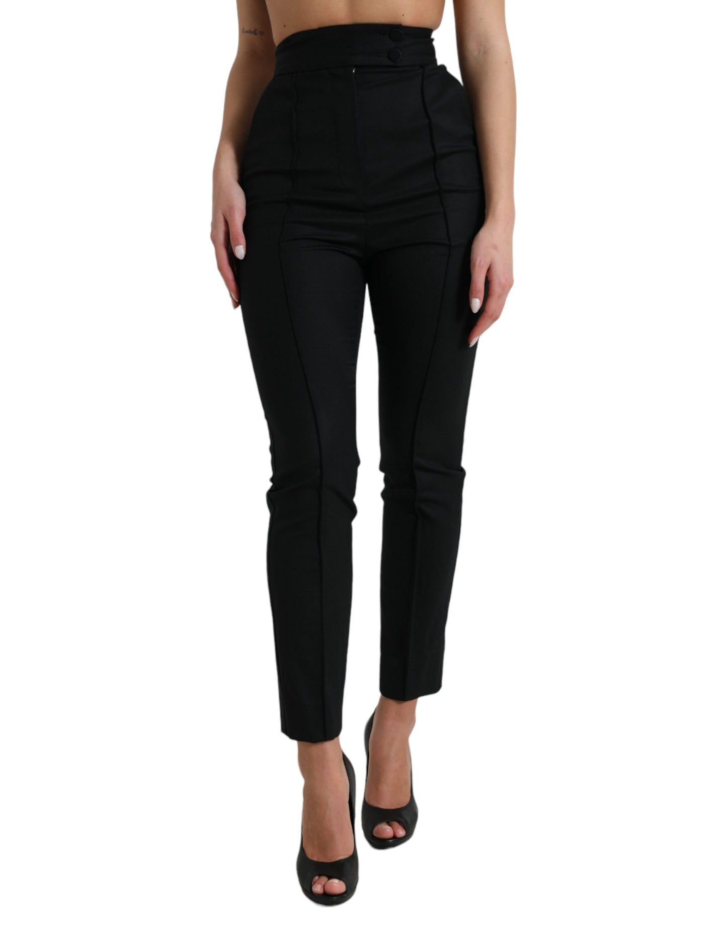 Black Wool High Waist Tapered Pants