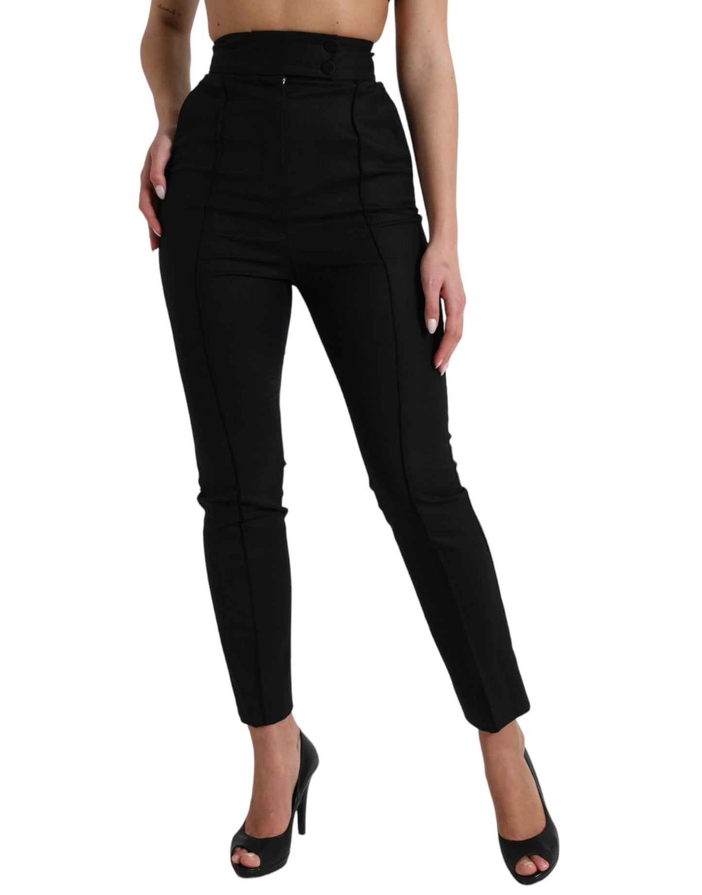 Black Wool High Waist Tapered Pants