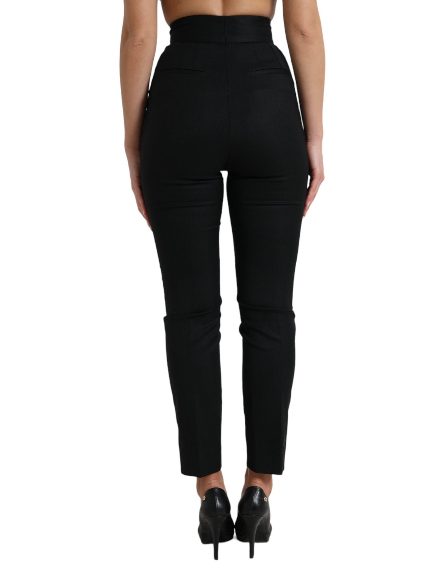 Black Wool High Waist Tapered Pants