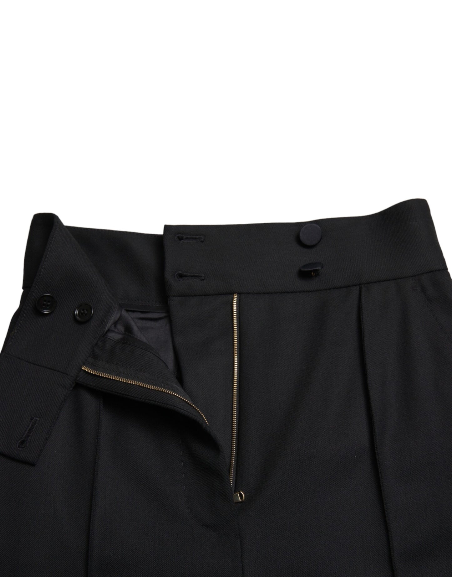 Black Wool High Waist Tapered Pants