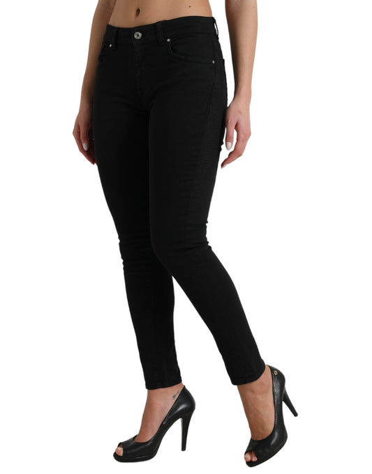 Black Cotton Mid Waist Skinny Denim Jeans