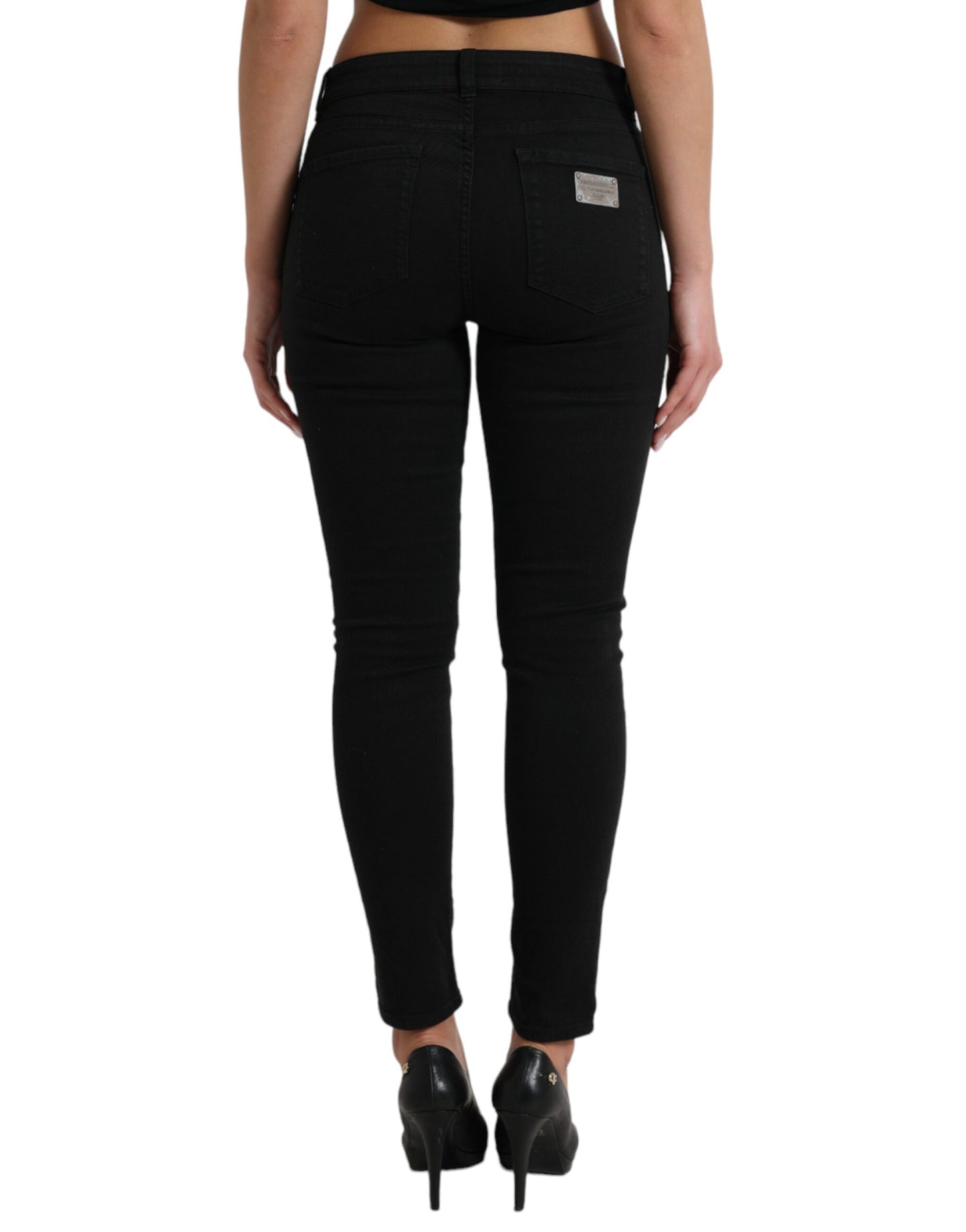 Black Cotton Mid Waist Skinny Denim Jeans