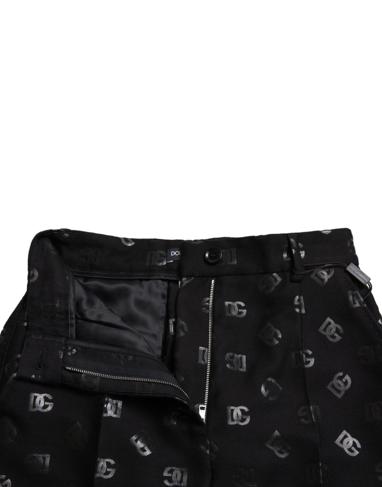 Black Wool DG Logo High Waist Straight Pants